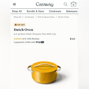Caraway 6.5 qt Dutch Oven Marigold Yellow Ceramic Nonstick Pot w/ Lid